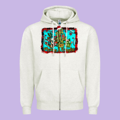 Merry & Bright Zipper Hoodie Designed By Jahusdesignshop
