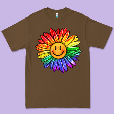 Rainbow Smiley Face Sunflower Premium Tee Designed By Oliviacreatesart