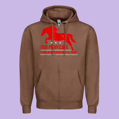 Red Pony Cafe, Funny Cute Horse Lover Zipper Hoodie Designed By Artmosaic