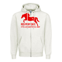 Oatmeal Heather Red Pony Cafe, Funny cute horse lover Zipper Hoodie - ArtMosaic