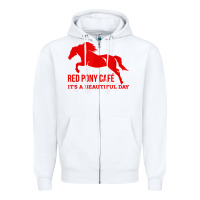 White Red Pony Cafe, Funny cute horse lover Zipper Hoodie - ArtMosaic