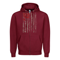Burgundy Seether Bone Flag Zipper Hoodie - ArtMosaic