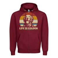 Burgundy Golden Retriever Dog Life is golden retro vintage Zipper Hoodie - ArtMosaic