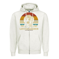 Oatmeal Heather Golden Retriever Dog Life is golden retro vintage Zipper Hoodie - ArtMosaic