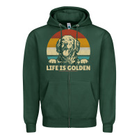 Sports Green Golden Retriever Dog Life is golden retro vintage Zipper Hoodie - ArtMosaic