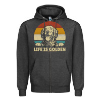 Charcoal Heather Golden Retriever Dog Life is golden retro vintage Zipper Hoodie - ArtMosaic