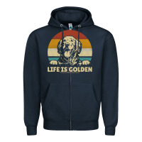 Navy Golden Retriever Dog Life is golden retro vintage Zipper Hoodie - ArtMosaic