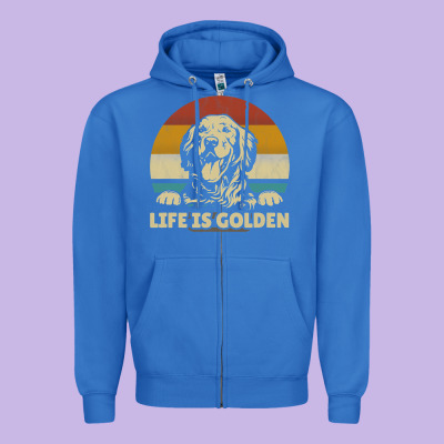 Golden Retriever Dog Life Is Golden Retro Vintage Zipper Hoodie Designed By Artmosaic