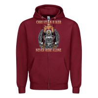Burgundy jesus christian biker never ride alone Zipper Hoodie - ArtMosaic