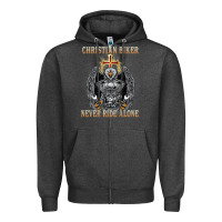 Charcoal Heather jesus christian biker never ride alone Zipper Hoodie - ArtMosaic