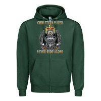 Sports Green jesus christian biker never ride alone Zipper Hoodie - ArtMosaic