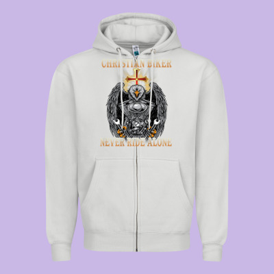 Jesus Christian Biker Never Ride Alone Zipper Hoodie Designed By Artmosaic
