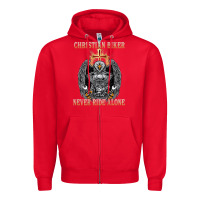 Red jesus christian biker never ride alone Zipper Hoodie - ArtMosaic