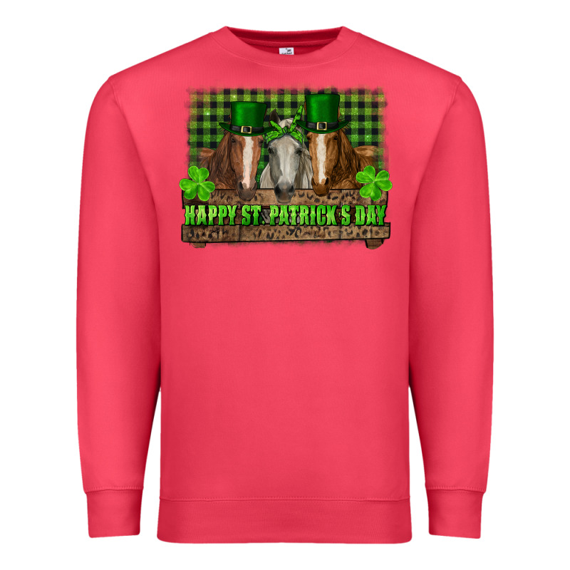 Happy St. Patrick's Day Horses With Leprechaun Hat And Bandana Premium Sweatshirt by RanaPortraitStore | Teevron