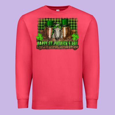 Happy St. Patrick's Day Horses With Leprechaun Hat And Bandana Premium Sweatshirt Designed By Ranaportraitstore