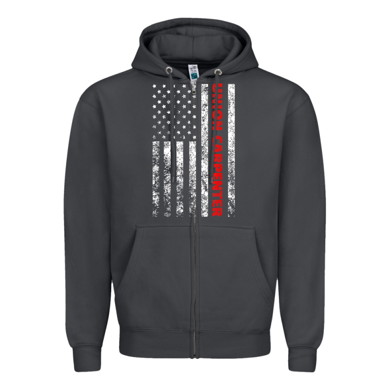 Union Carpenter With A Vintage American Flag For Fans Zipper Hoodie by ArtMosaic | Teevron