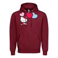 Burgundy kitty Zipper Hoodie - ArtMosaic
