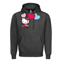 Charcoal Heather kitty Zipper Hoodie - ArtMosaic