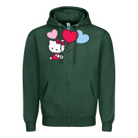 Sports Green kitty Zipper Hoodie - ArtMosaic