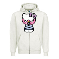 Oatmeal Heather hell kitty cute devil Zipper Hoodie - ArtMosaic