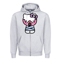 Heather Grey hell kitty cute devil Zipper Hoodie - ArtMosaic