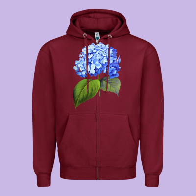 Blue  Hydrangea Zipper Hoodie Designed By Artmosaic