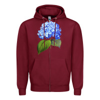 Burgundy Blue  hydrangea Zipper Hoodie - ArtMosaic