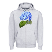 Heather Grey Blue  hydrangea Zipper Hoodie - ArtMosaic