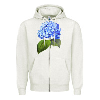 Oatmeal Heather Blue  hydrangea Zipper Hoodie - ArtMosaic