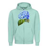 Seafoam Blue  hydrangea Zipper Hoodie - ArtMosaic