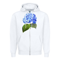 White Blue  hydrangea Zipper Hoodie - ArtMosaic