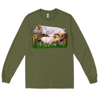 Army Green Mom With White Chester Pig And Baby Pig Long Sleeve Tee - LillyAllenDesigns