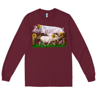 Burgundy Mom With White Chester Pig And Baby Pig Long Sleeve Tee - LillyAllenDesigns