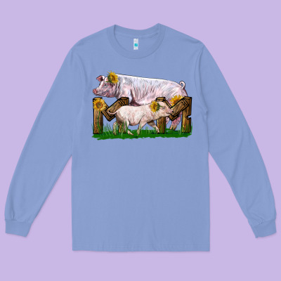 Mom With White Chester Pig And Baby Pig Long Sleeve Tee Designed By Lillyallendesigns
