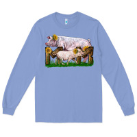 Colony Blue Mom With White Chester Pig And Baby Pig Long Sleeve Tee - LillyAllenDesigns