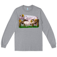 Heather Grey Mom With White Chester Pig And Baby Pig Long Sleeve Tee - LillyAllenDesigns