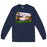 Navy Mom With White Chester Pig And Baby Pig Long Sleeve Tee - LillyAllenDesigns