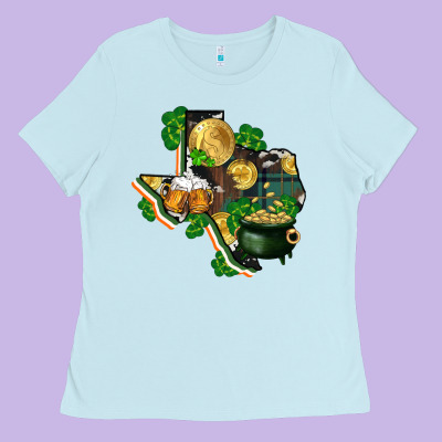 Texas Map St Patricks Day Ladies Tee Designed By Fadigitalartstudio