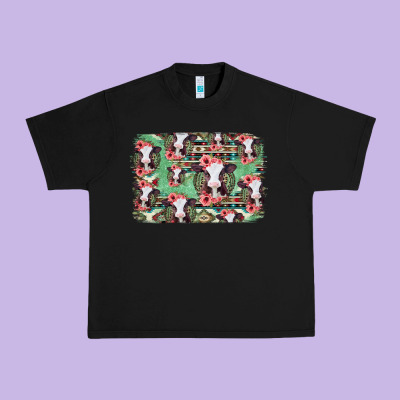 Baby Cow Floral Aztec Background Urban Heavy Tee Designed By Jasminsmagicworld