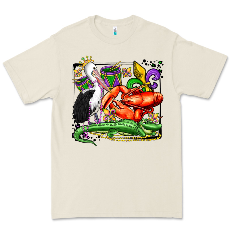 Mardi Gras Pelican Crawfish Crocodile Premium Tee by OliviaCreatesArt | Teevron