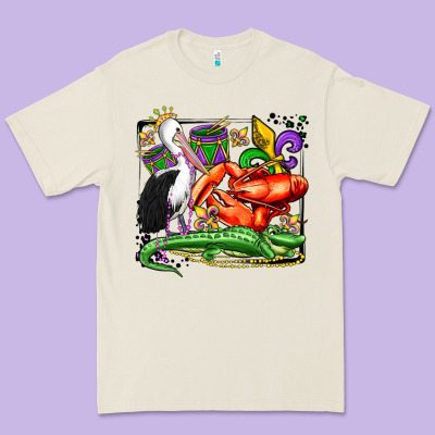 Mardi Gras Pelican Crawfish Crocodile Premium Tee Designed By Oliviacreatesart