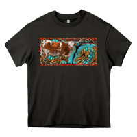 Asphalt texas longhorn with aztec tiger and  leopard Heavy Core Tee - RanaPortraitStore