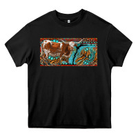 Black texas longhorn with aztec tiger and  leopard Heavy Core Tee - RanaPortraitStore