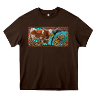 Chocolate Brown texas longhorn with aztec tiger and  leopard Heavy Core Tee - RanaPortraitStore