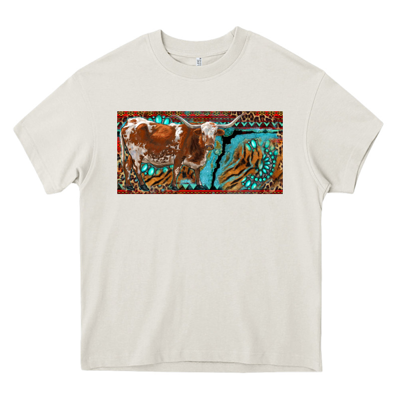 Texas Longhorn With Aztec Tiger And  Leopard Heavy Core Tee by RanaPortraitStore | Teevron