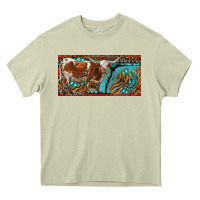 Mossy texas longhorn with aztec tiger and  leopard Heavy Core Tee - RanaPortraitStore