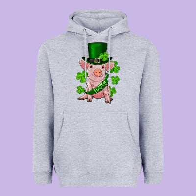 St. Patrick's Day Lucky Baby Pig Heavyweight Hoodie Designed By Ranaportraitstore