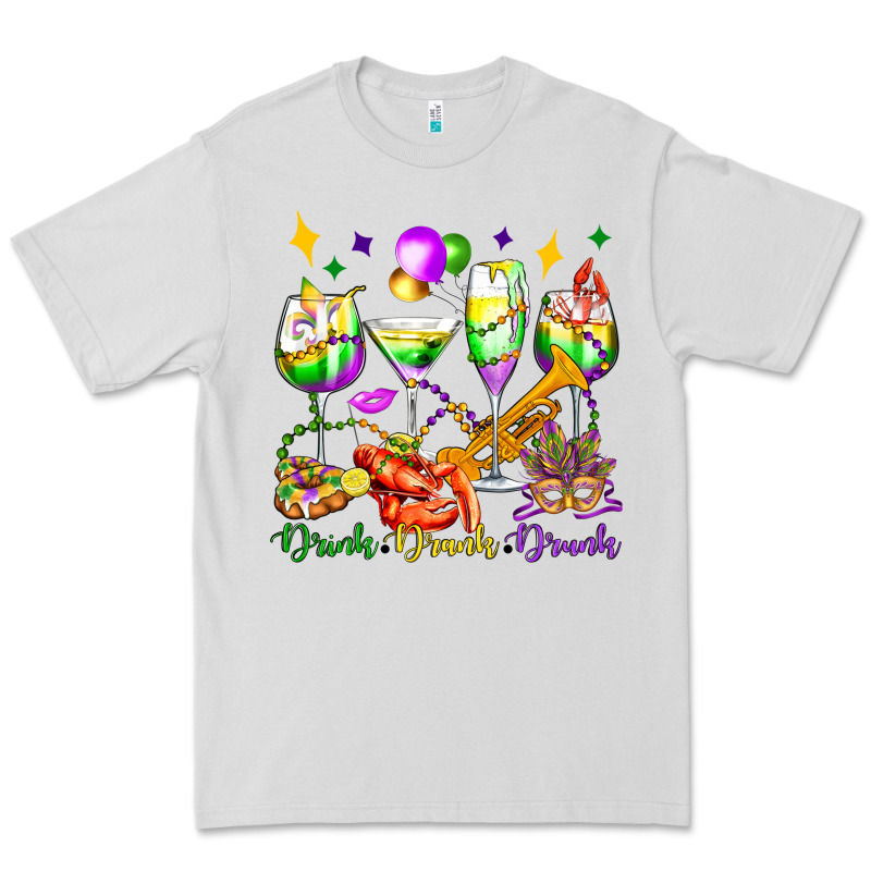 Drink Drank Drunk Mardi Gras Wine Glasses Olivia Premium Tee by OliviaCreatesArt | Teevron