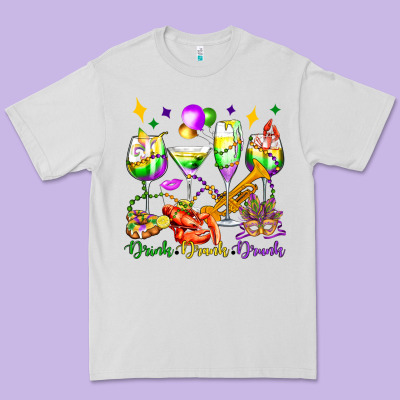 Drink Drank Drunk Mardi Gras Wine Glasses Olivia Premium Tee Designed By Oliviacreatesart