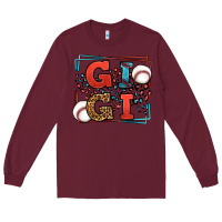 Burgundy Baseball gigi leopard frame Long Sleeve Tee - LillyAllenDesigns